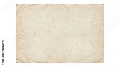 A high resolution texture of an old vintage piece of paper with a decorative floral border frame isolated on a plain white background for design
