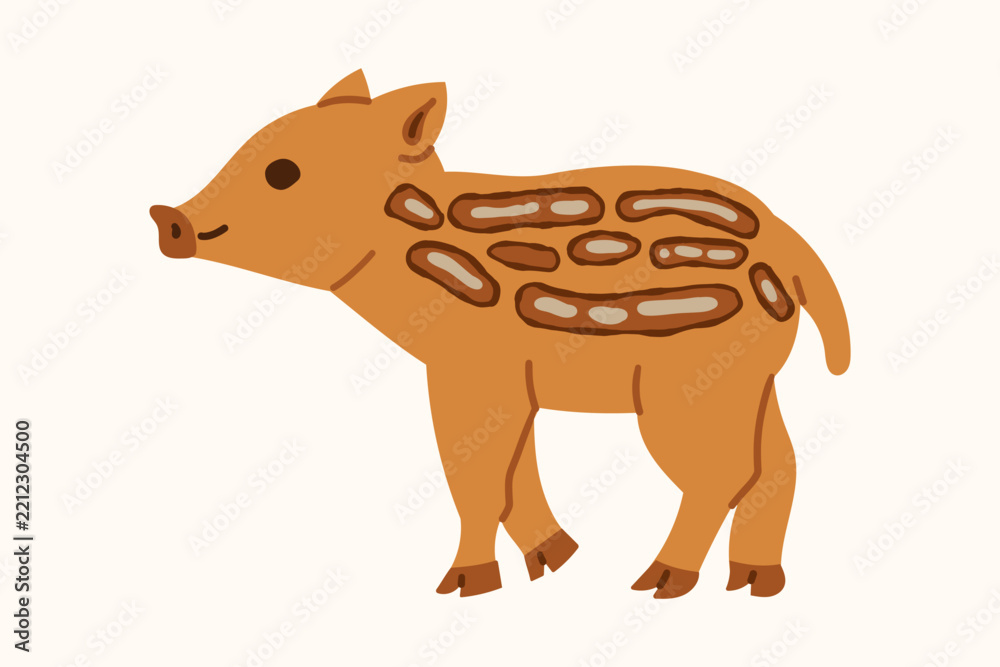 Obraz premium Cute baby wild boar vector illustration. Charming flat design woodland piglet icon isolated on white. Perfect for kids branding, nursery decor, children s books, and playful creative designs.