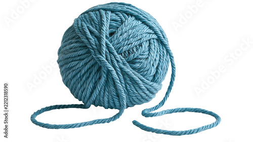 Round ball of thick teal blue wool yarn for knitting and crochet
