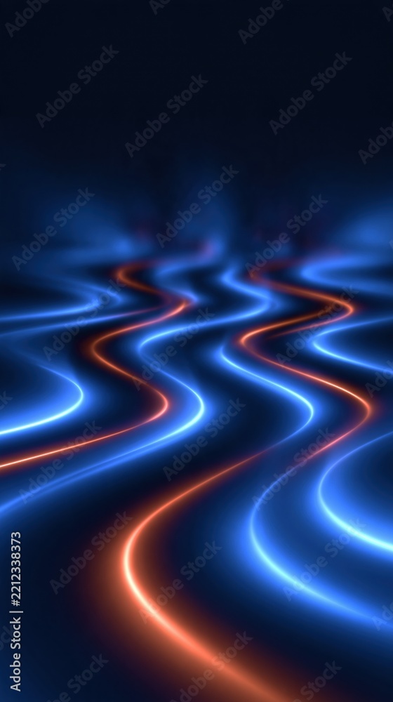 Fototapeta premium Abstract Winding Neon Light Trails on Dark Background Representing Future Technology and Data Flow