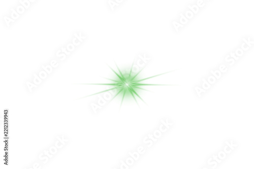 Sparkling star. Green glowing flickering and flashing light