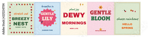 Set of five aesthetic spring themed posters with inspirational quotes