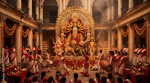Durga puja festival celebration in a traditional indian temple