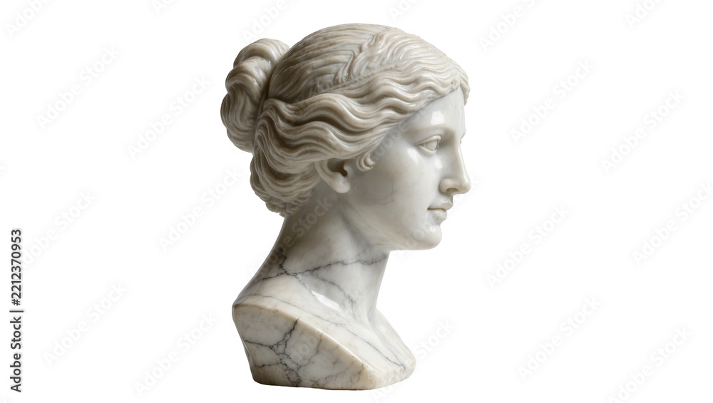 Fototapeta premium Classical marble bust of a woman with elegant hairstyle, isolated on transparent background
