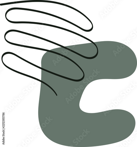 Abstract Minimalist Modern Art with Organic Green Shape and Continuous Black Line Drawing Scribble