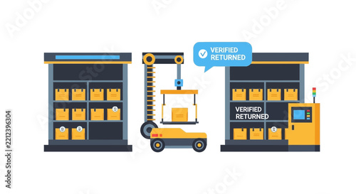 Automated Warehouse Return System Vector Illustration