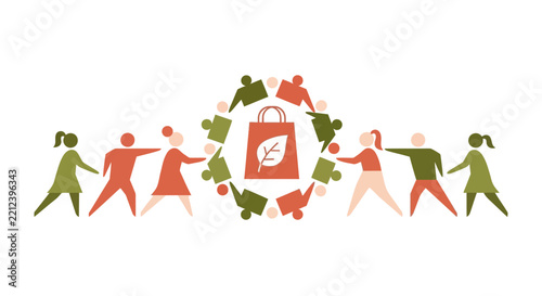 Eco-Friendly Consumerism Illustration: Community Collaboration for Sustainable Shopping and Green Lifestyle
