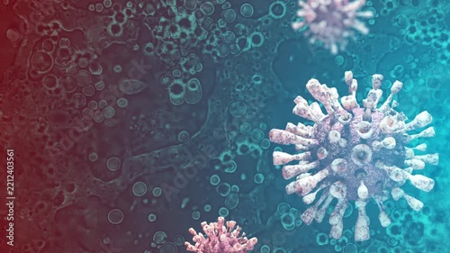 Microscopic Virus Particles Floating in Fluid Background
