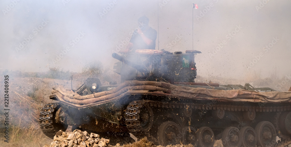 Fototapeta premium Yorkshire Wartime event at Doncaster, UK. England Twentieth century war equipment and vehicles specialising on world war two.