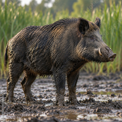 Feral Hog in Muddy Natural Habitat