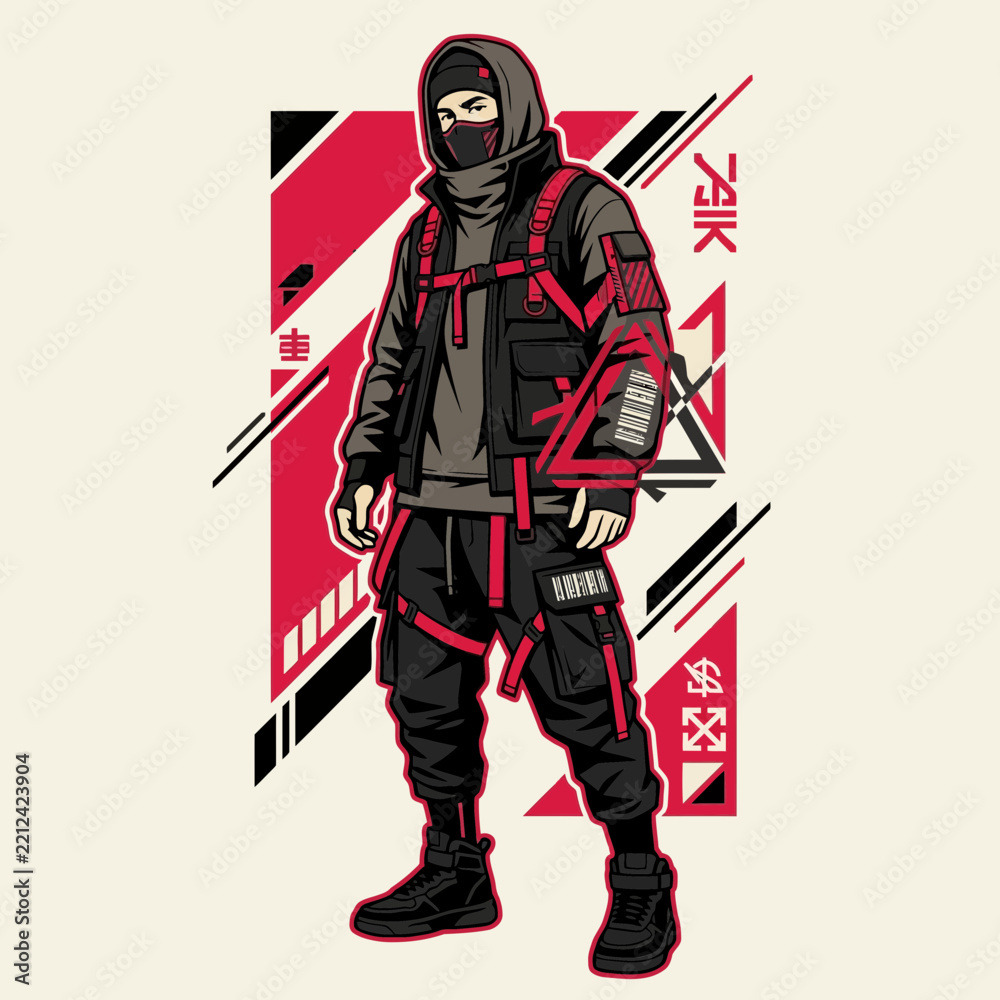 Fototapeta premium Cyberpunk Ninja Urban Warrior Character Illustration