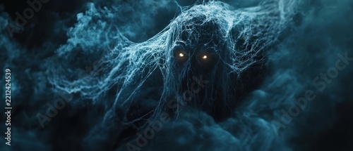 Abstract illustration of a creature emerging from the darkness