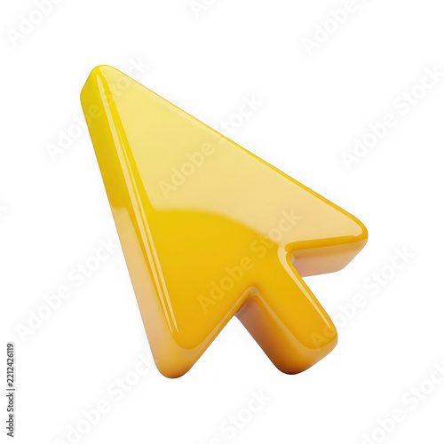 Yellow computer mouse cursor icon in 3d style