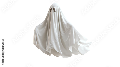 Fotografie White sheet ghost costume with dark oval eyes