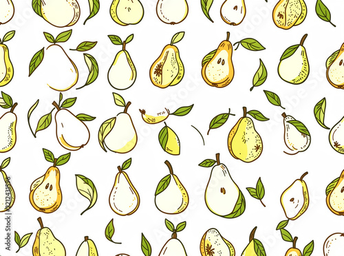 Hand-drawn pattern of pears on a neutral background, evoking a vintage and rustic charm.