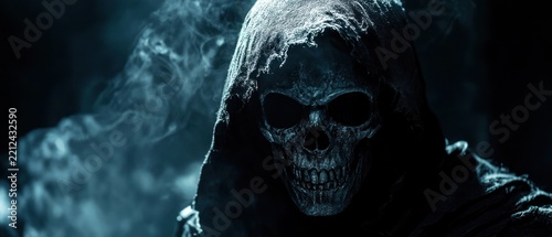 Grim reaper skull in hooded cloak concept
