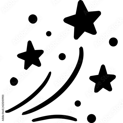 Magic Sparkles and Shooting Stars Black Icon on White Background