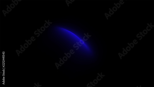 A single glowing blue curved light beam isolated against a deep black background creating a soft abstract neon effect that looks like a futuristic cosmic arc or a digital energy wave in dark space