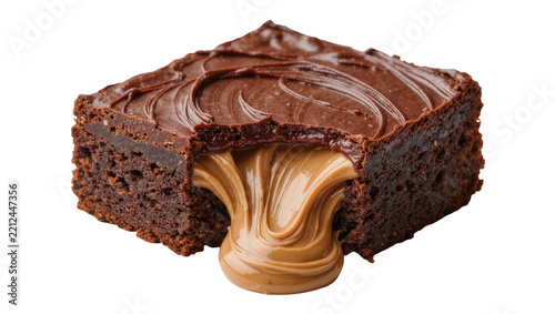 Rich chocolate brownie with gooey peanut butter filling, isolated on transparent background