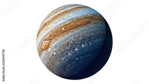 Detailed Jupiter planet with swirling cloud bands and storms, isolated on transparent background
