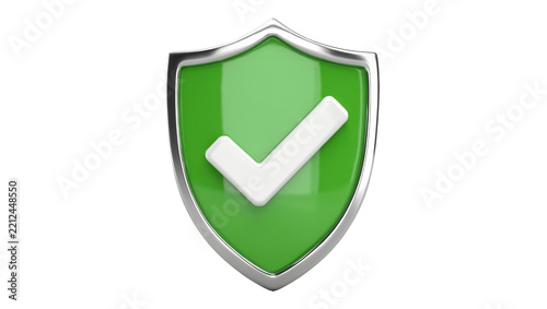 Green shield with white check mark, isolated on transparent background