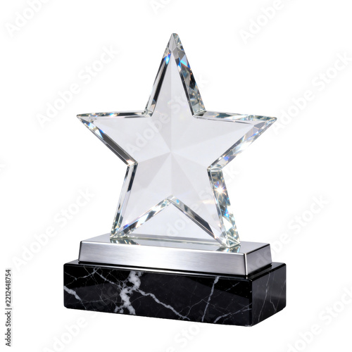 [Transparent Background PNG]Crystal Star Trophy with Marble and Metal Base Award