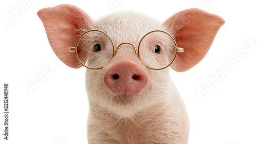Cute pink piglet wearing round gold wire rimmed spectacles