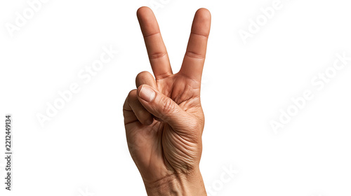 Human hand showing victory sign with two fingers raised