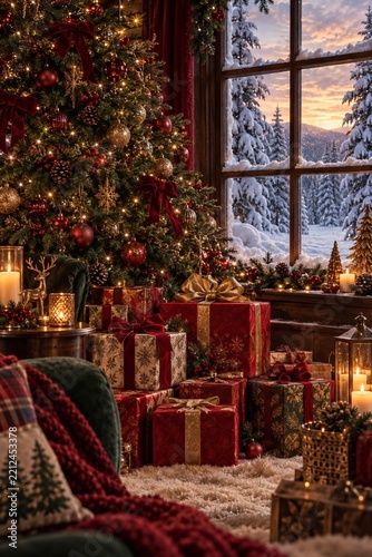Cozy Christmas Room with Snowy Window View