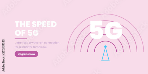 digital transformation banner template, 5g network speed technology, corporate business landing page, wireless communication infrastructure concept, modern web vector illustration, pink pastel technol