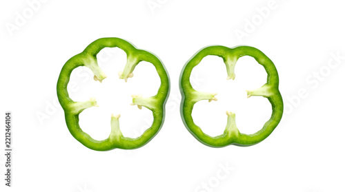 Two fresh green bell pepper slices isolated on transparent background