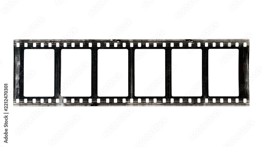 Fototapeta premium Vintage 35mm film strip with six empty frames and sprocket holes