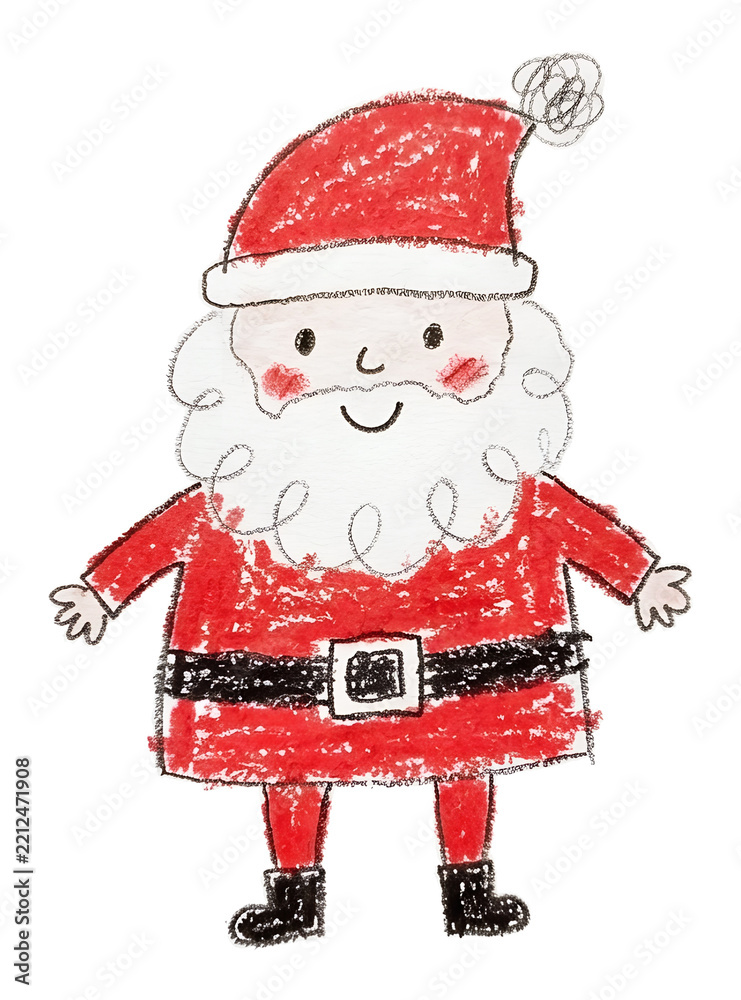 Fototapeta premium Père Noël mignon, dessin d'enfant à la craie sur fond transparent
