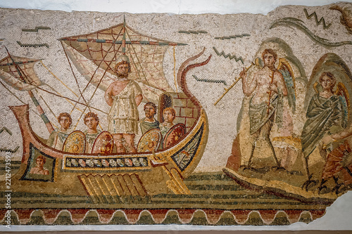 Ancient mosaic with Odysseus and the Sirens in Tunisia
