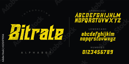 Bitrate bold modern futuristic font alphabet for technology and gaming branding poster design