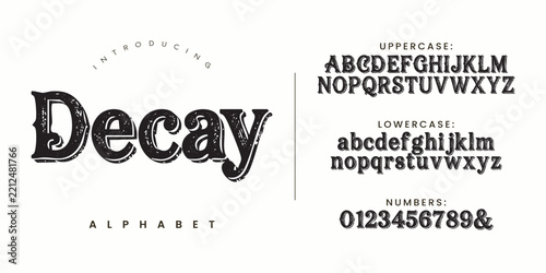 Decay distressed dark gothic font alphabet for Halloween theme and vintage horror poster