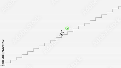 Animation Sequence of a Character Running Up Stairs to a Green Coin Goal