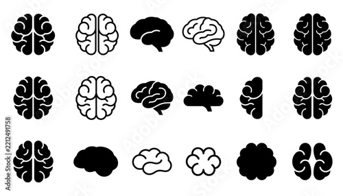 Human brain cross section views and hemisphere icons set vector illustration isolated transparent background
