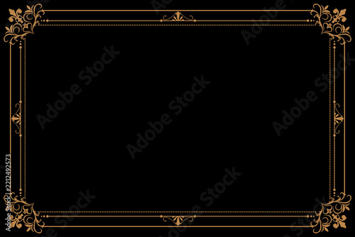 Elegant Luxury Gold Swirl Frame Border on Black Background. Design print for greeting cards, wedding invitations, restaurant menu, royal certificates. Set 16