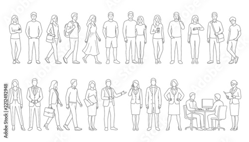 Healthcare medical doctors and patients line art figures set vector illustration isolated transparent background