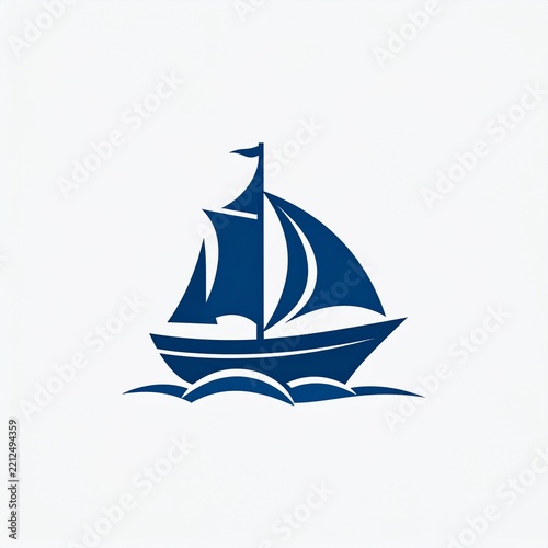 Minimalist Blue Sailboat Icon on Waves for Travel and Maritime Logo Concept