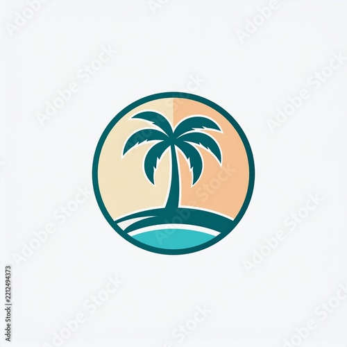Circular palm tree vector icon representing a tropical beach resort, summer holiday, or travel agency brand logo