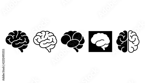 Human brain lateral view icons and silhouettes set vector illustration isolated transparent background