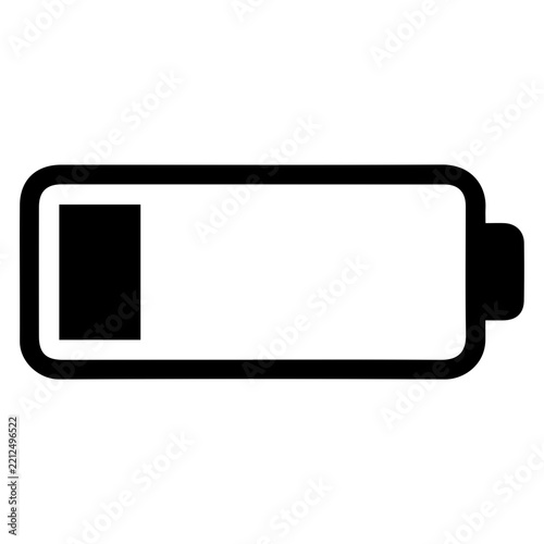 Single-bar battery icon representing low power level, battery saver mode, critical energy status, and urgent charging needed