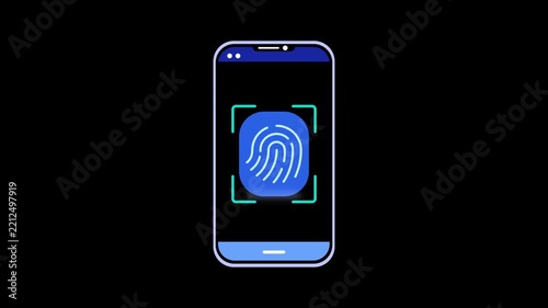 Biometric Fingerprint Security Icon Animation for Identity Verification. Mobile phone screen.