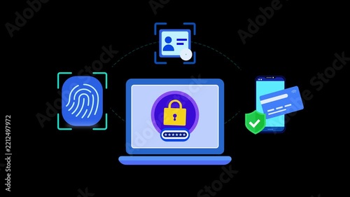 Digital Security and Identity Verification Technology icon animation. 4k stock video