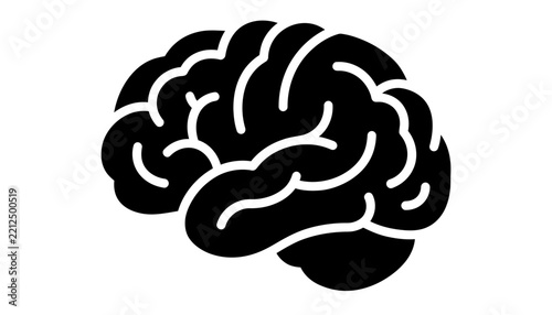 Solid black human brain side view silhouette vector illustration isolated transparent background