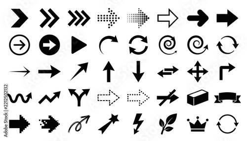 UI interface arrow icons and navigation symbols set vector illustration isolated transparent background