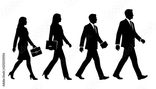 Business people walking with briefcase silhouette set vector illustration isolated transparent background