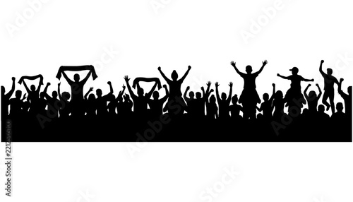 Concert party crowd raising hands silhouette vector illustration isolated transparent background